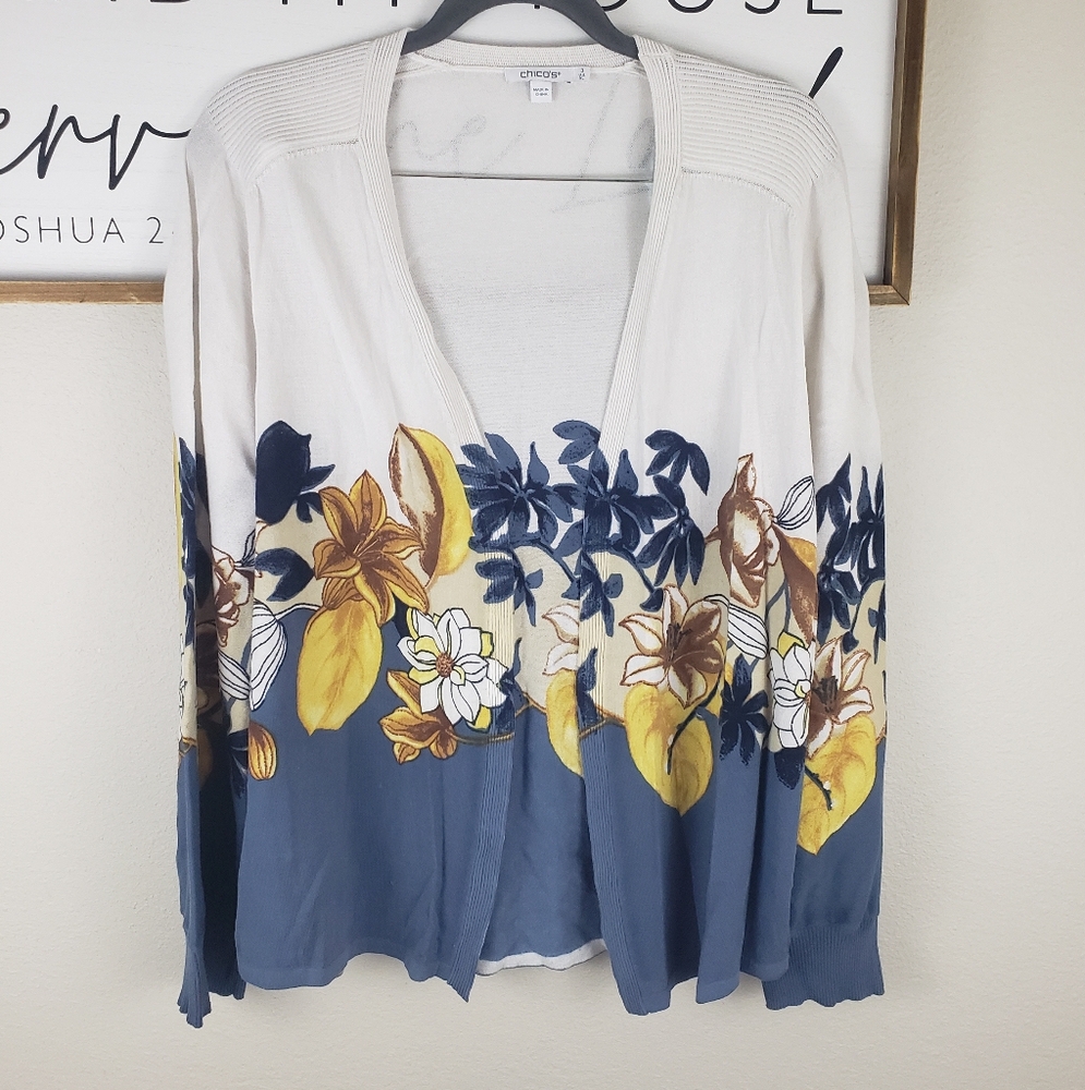 Chico's Lightweight Floral Open Front Cardigan Sweater Women's Size 3 Or XL